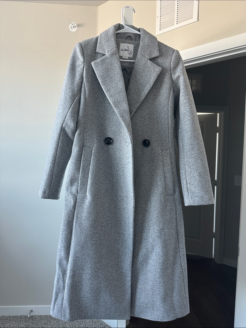 Classic Women's Grey Double-Breasted Wool Blend Coat